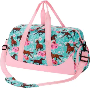 Choco Mocha Kids Duffle Bag Girls - Horse Weekender Overnight Bags for Girl Ages 9-12, Blue