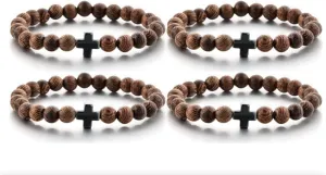 Christian Prayer Beads Bracelet – 25 Small 6MM Wooden Beads & Cross – Our Smallest Size! 4 Pack!, Brown