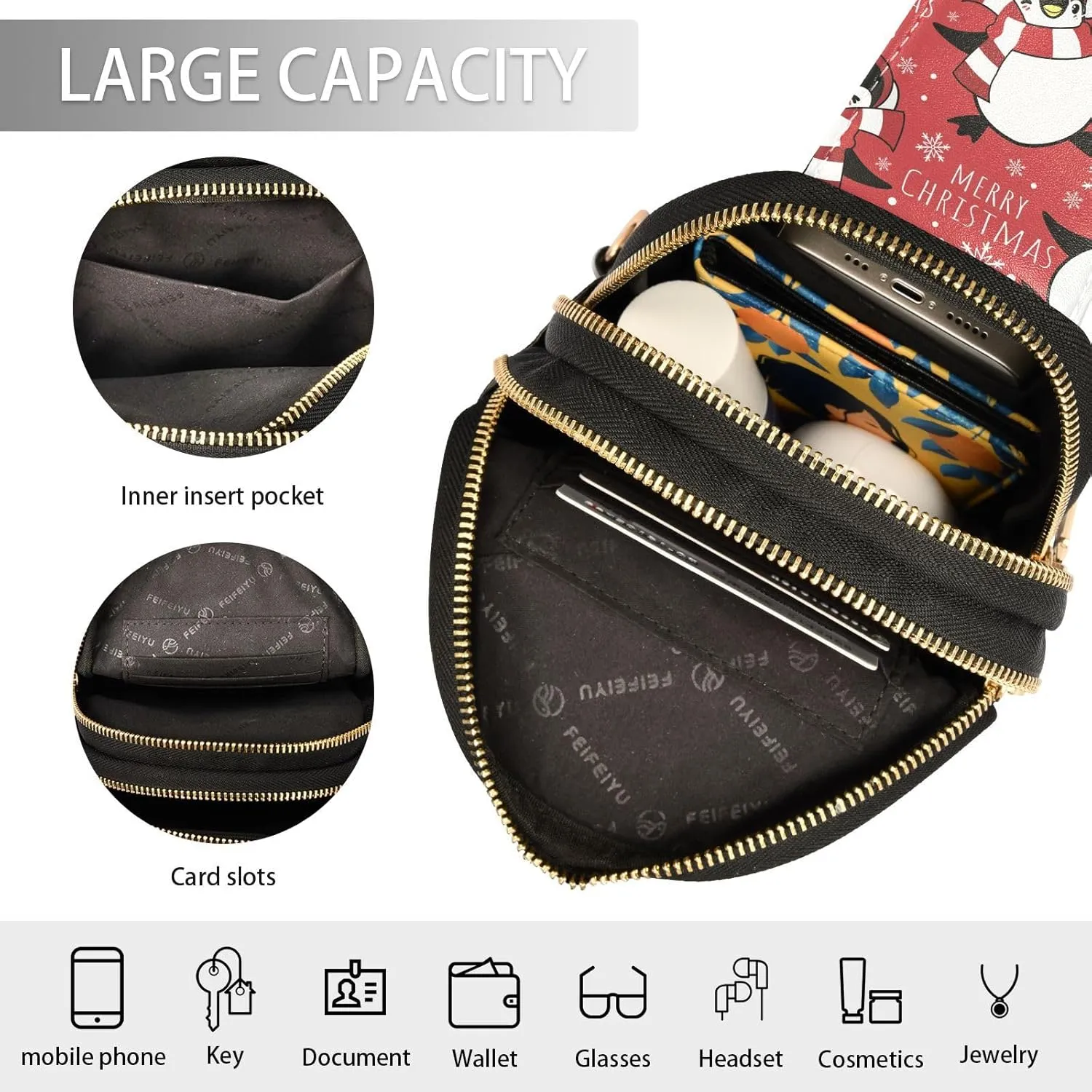 Christmas Penguins Scarf Trendy Crossbody Bag Fashion Waist Packs Winter Snowflake Cross Body Leather Chest Bag for Women Fanny Pack Travel Outdoor Crossbody Sling Bag