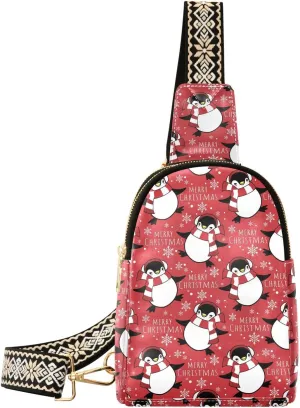 Christmas Penguins Scarf Trendy Crossbody Bag Fashion Waist Packs Winter Snowflake Cross Body Leather Chest Bag for Women Fanny Pack Travel Outdoor Crossbody Sling Bag