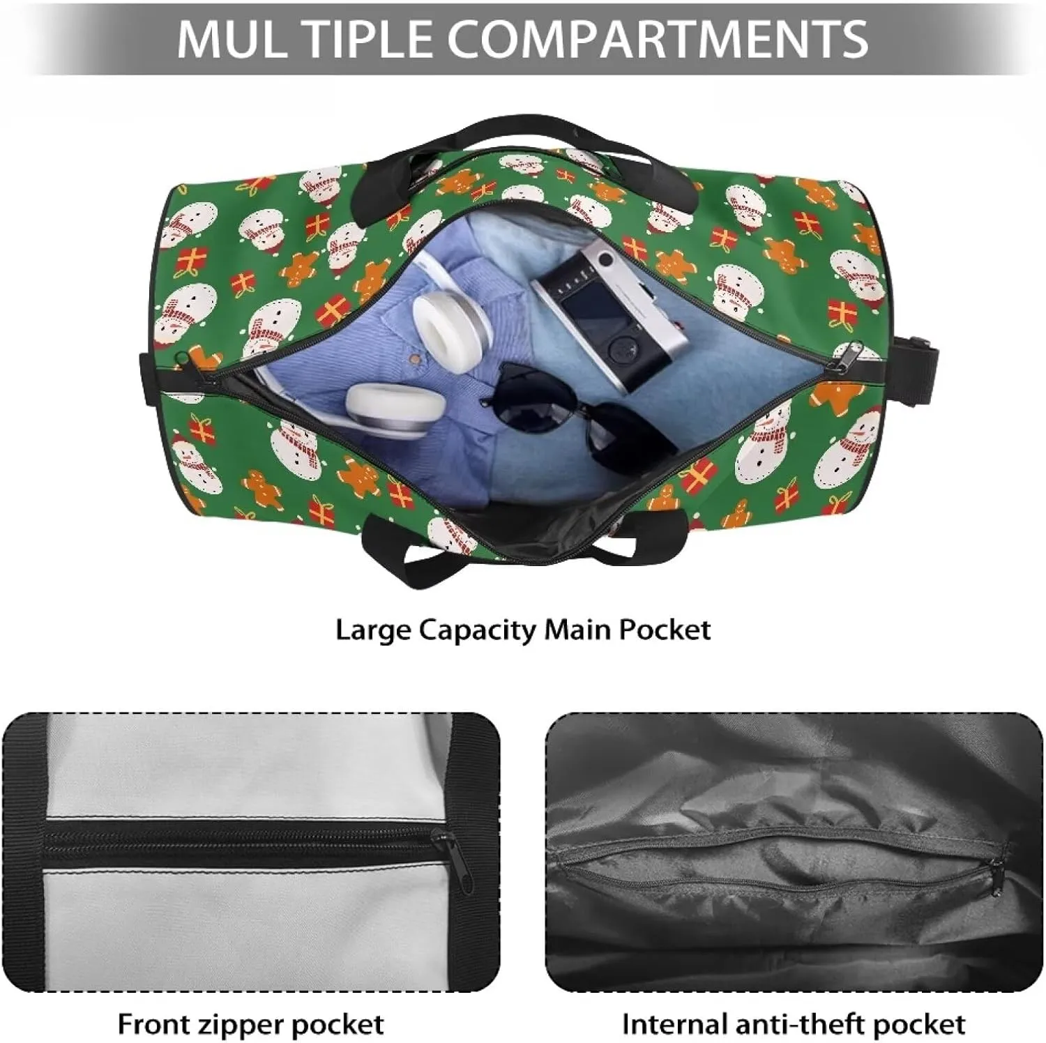 Christmas Travel Bag Cute Snowman Weekender Overnight Bag Waterproof Sports Duffel Bag Carry On Luggage Bag for Women Men Zipper Sports Equipment Organizer for Gym