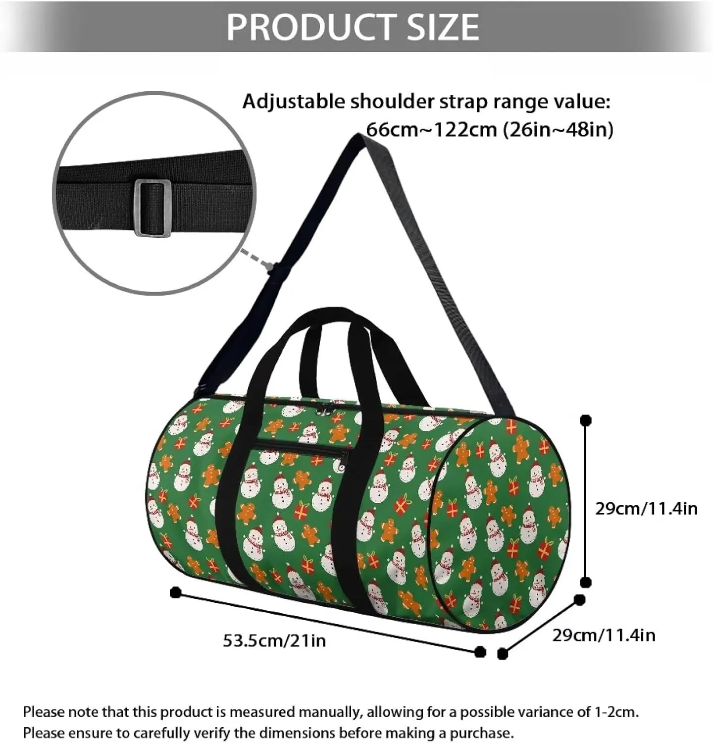 Christmas Travel Bag Cute Snowman Weekender Overnight Bag Waterproof Sports Duffel Bag Carry On Luggage Bag for Women Men Zipper Sports Equipment Organizer for Gym