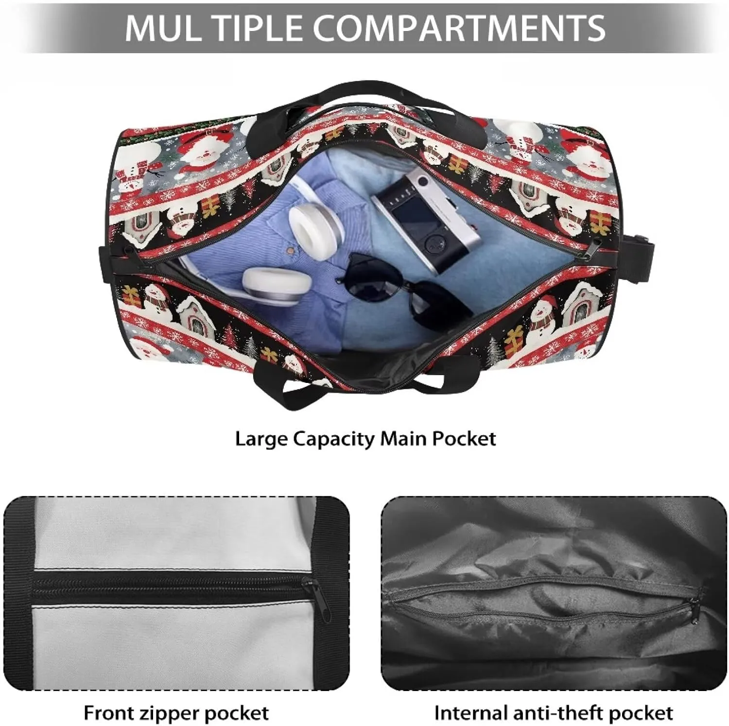 Christmas Travel Bag Weekender Overnight Bag Waterproof Sports Duffel Bag Carry On Luggage Bag for Women Men Zipper Sports Equipment Organizer for Gym Sports Yoga Bag