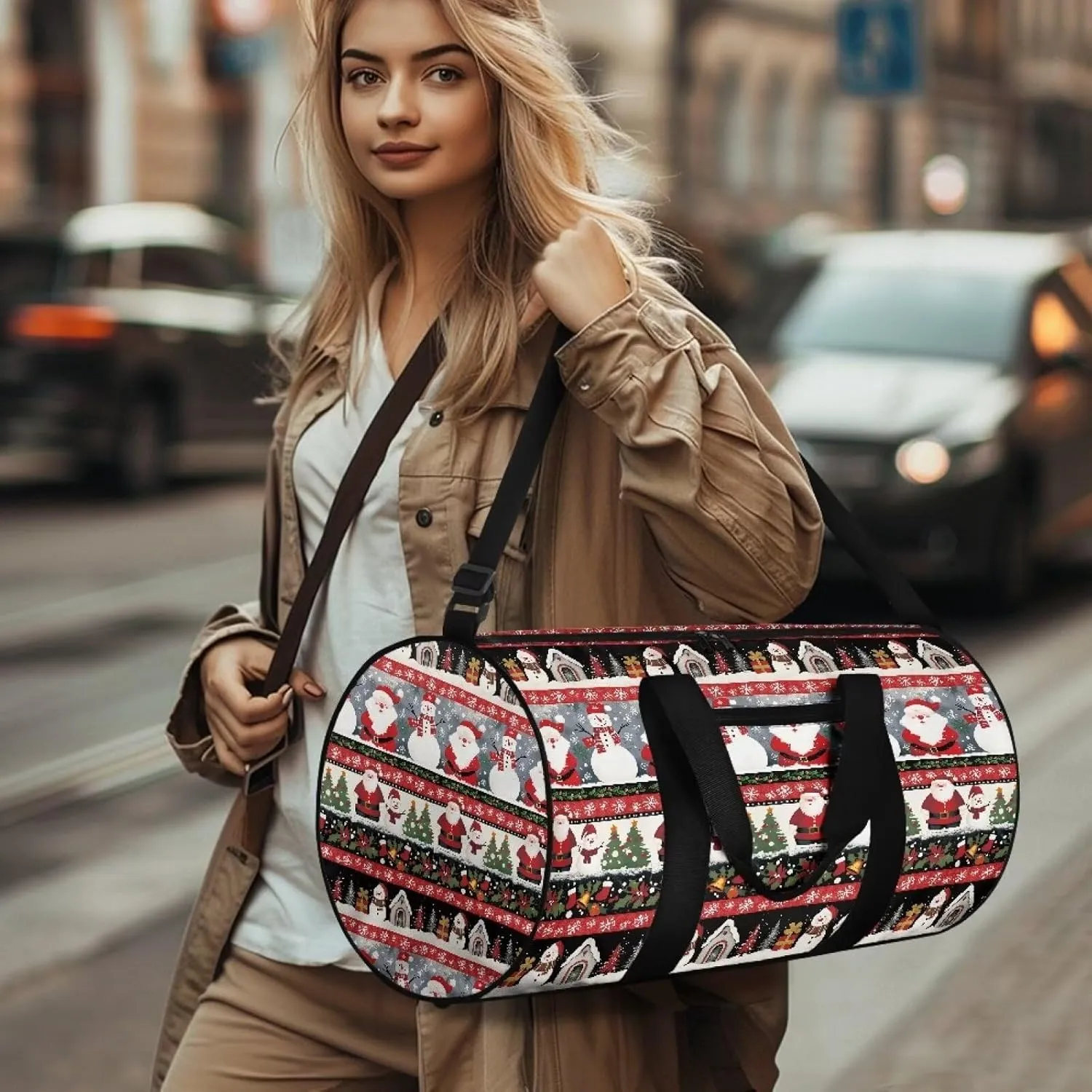 Christmas Travel Bag Weekender Overnight Bag Waterproof Sports Duffel Bag Carry On Luggage Bag for Women Men Zipper Sports Equipment Organizer for Gym Sports Yoga Bag