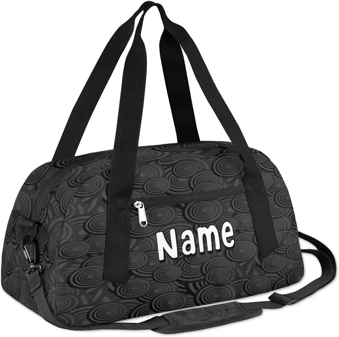 Circle Concentric Personalized Kids Duffle Custom Duffel Bag for Little Girls Boys Overnight Bag Mini Gym Duffle Bag 18.5 Inch Black Weekender Bag for Kids Travel Sport Duffle Bag