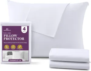 CirclesHome Pillow Protectors 4 Pack Standard Zippered - 100% Cotton Breathable Pillowcases - Protects Pillows from Dirt, Dust and Debris (Standard - Set of 4 - 20x26)