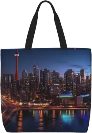 (Cityscape Night Canada) Tote Bag For Women Large Reusable Shoulder Handbag Casual Shopping Travel Work Beach Grocery Bag