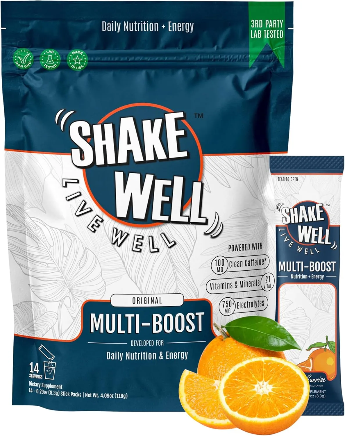 Clean Energy Drink Mix   Cortisol Protection | All-Day Focus with Natural Caffeine, B12, D3 K2, Antioxidants, Electrolytes & Amino Acids (Citrus Sunrise, 14 Count)