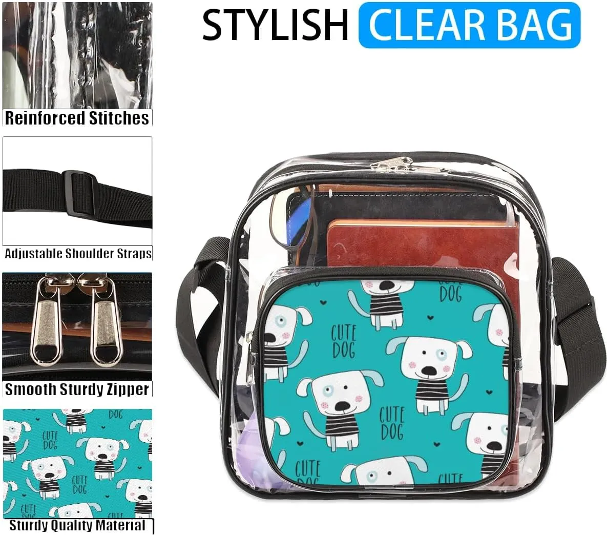 Clear Crossbody Bag Stadium Approved for Women and Men Transparent Messenger Shoulder Bag Clear Purse Bag
