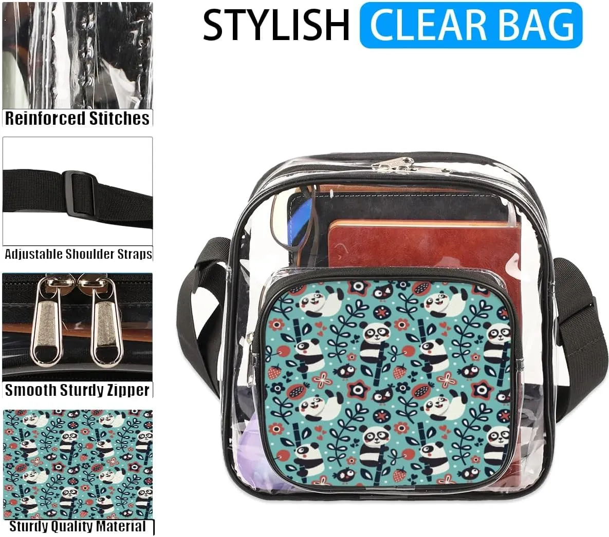 Clear Crossbody Bag Stadium Approved for Women and Men Transparent Messenger Shoulder Bag Clear Purse Bag