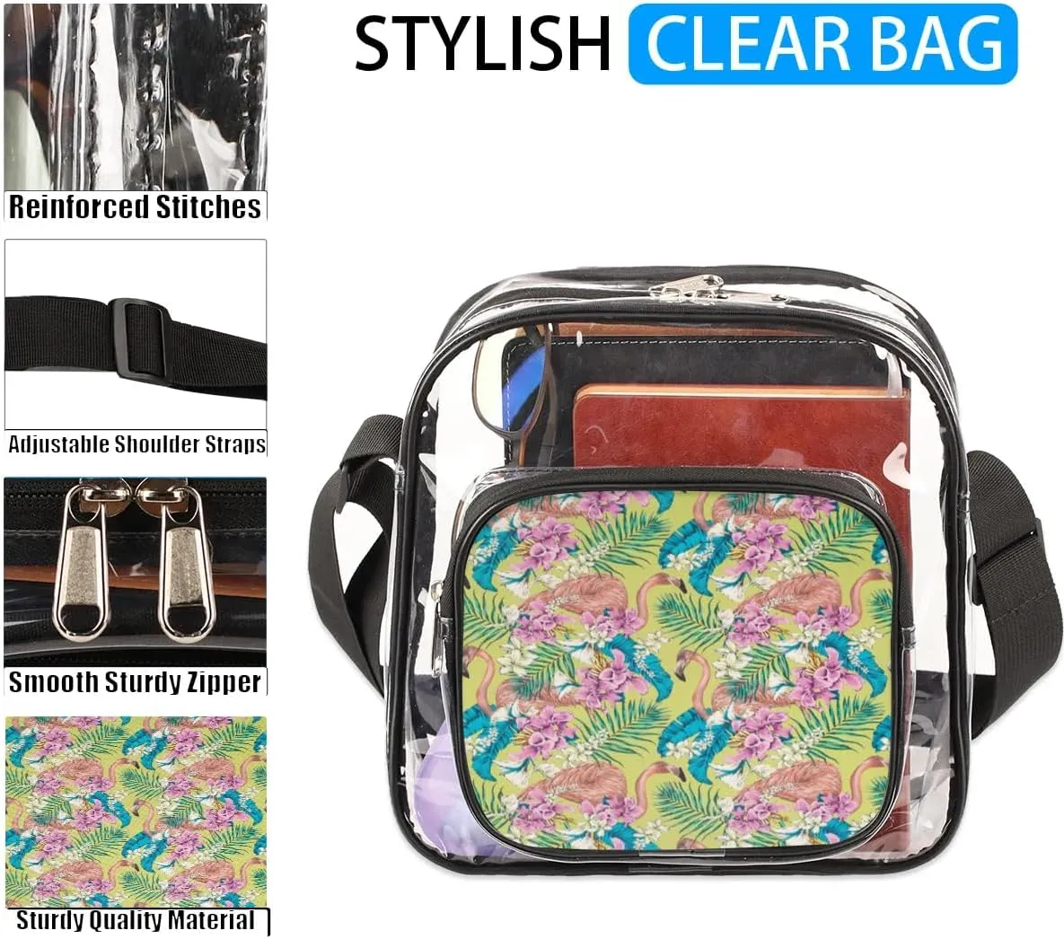 Clear Crossbody Bag Stadium Approved for Women and Men Transparent Messenger Shoulder Bag Clear Purse Bag