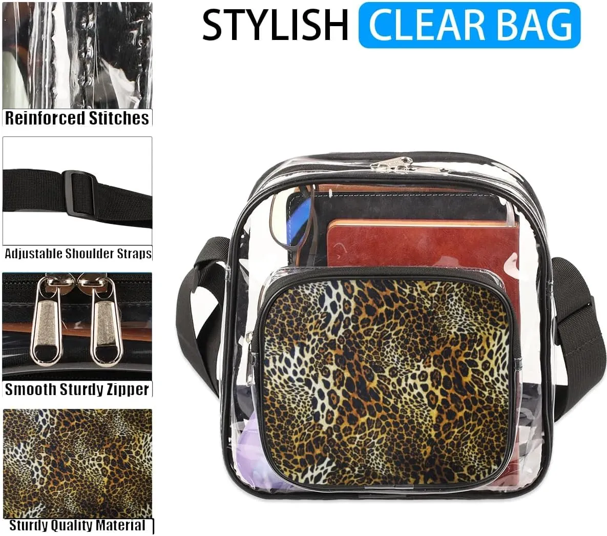 Clear Crossbody Bag Stadium Approved for Women and Men Transparent Messenger Shoulder Bag Clear Purse Bag