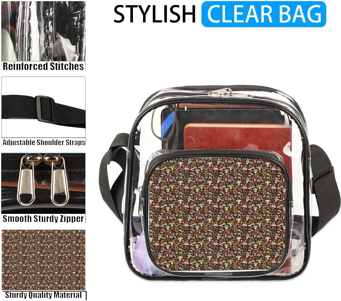 Clear Crossbody Bag Stadium Approved for Women and Men Transparent Messenger Shoulder Bag Clear Purse Bag