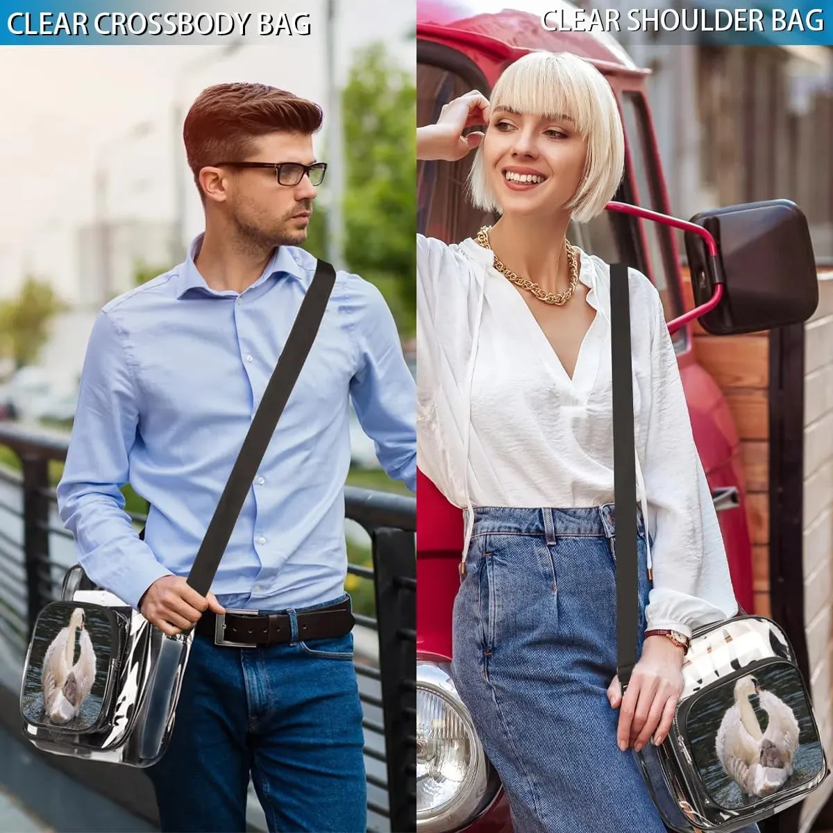 Clear Crossbody Bag Stadium Approved for Women and Men Transparent Messenger Shoulder Bag Clear Purse Bag