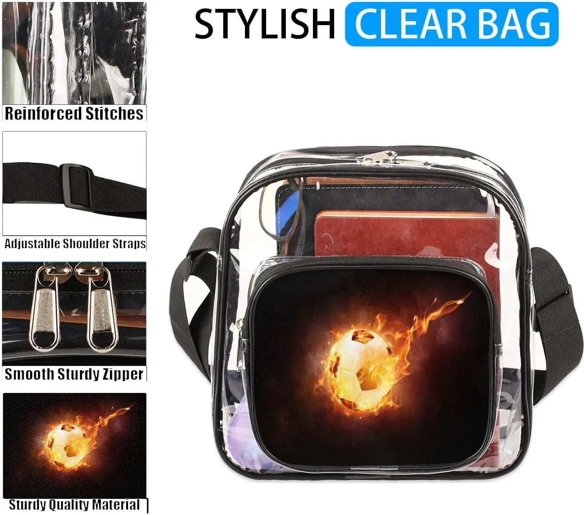 Clear Crossbody Bag Stadium Approved for Women and Men Transparent Messenger Shoulder Bag Clear Purse Bag