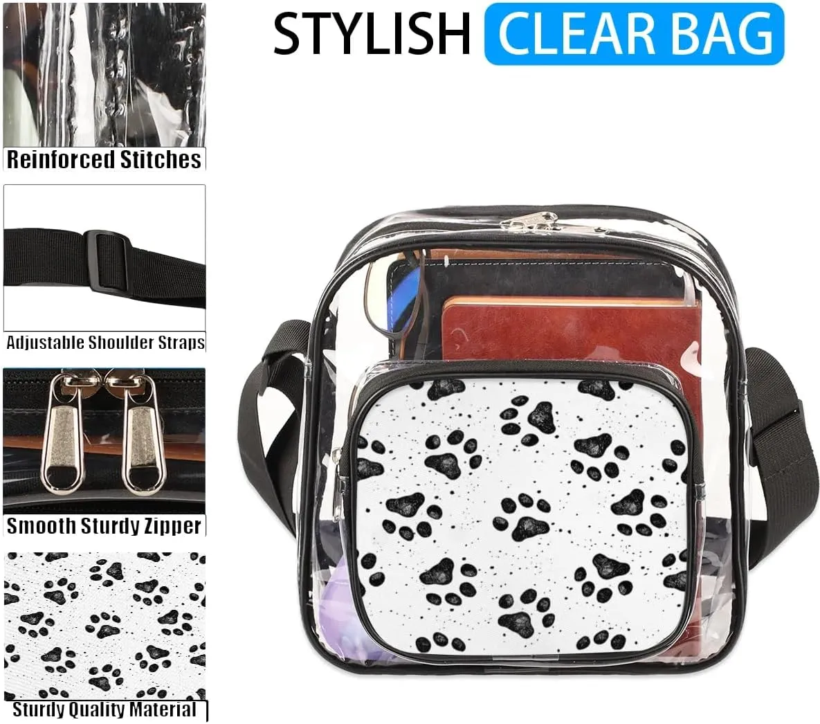 Clear Crossbody Bag Stadium Approved for Women and Men Transparent Messenger Shoulder Bag Clear Purse Bag