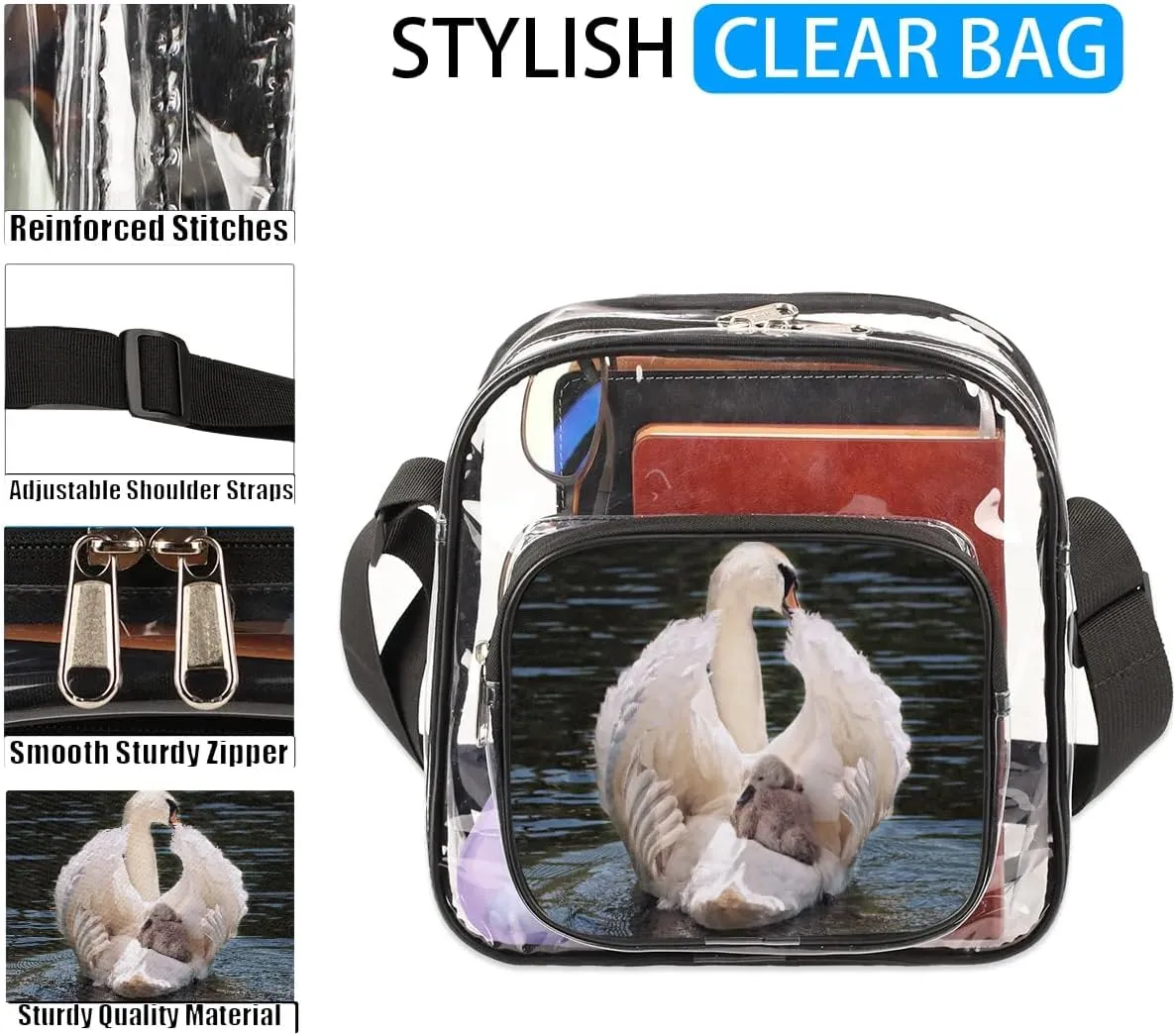 Clear Crossbody Bag Stadium Approved for Women and Men Transparent Messenger Shoulder Bag Clear Purse Bag