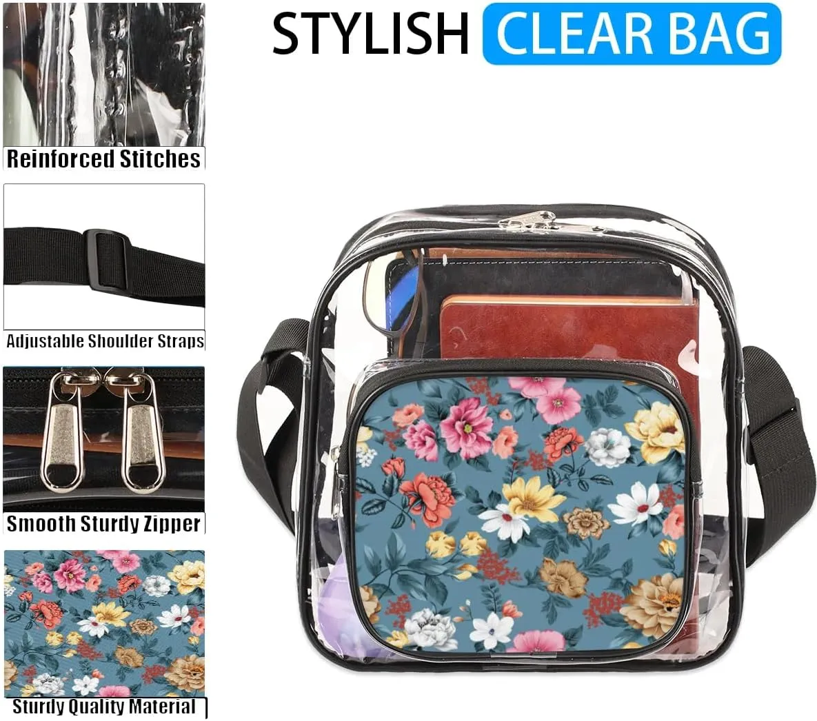 Clear Crossbody Bag Stadium Approved for Women and Men Transparent Messenger Shoulder Bag Clear Purse Bag