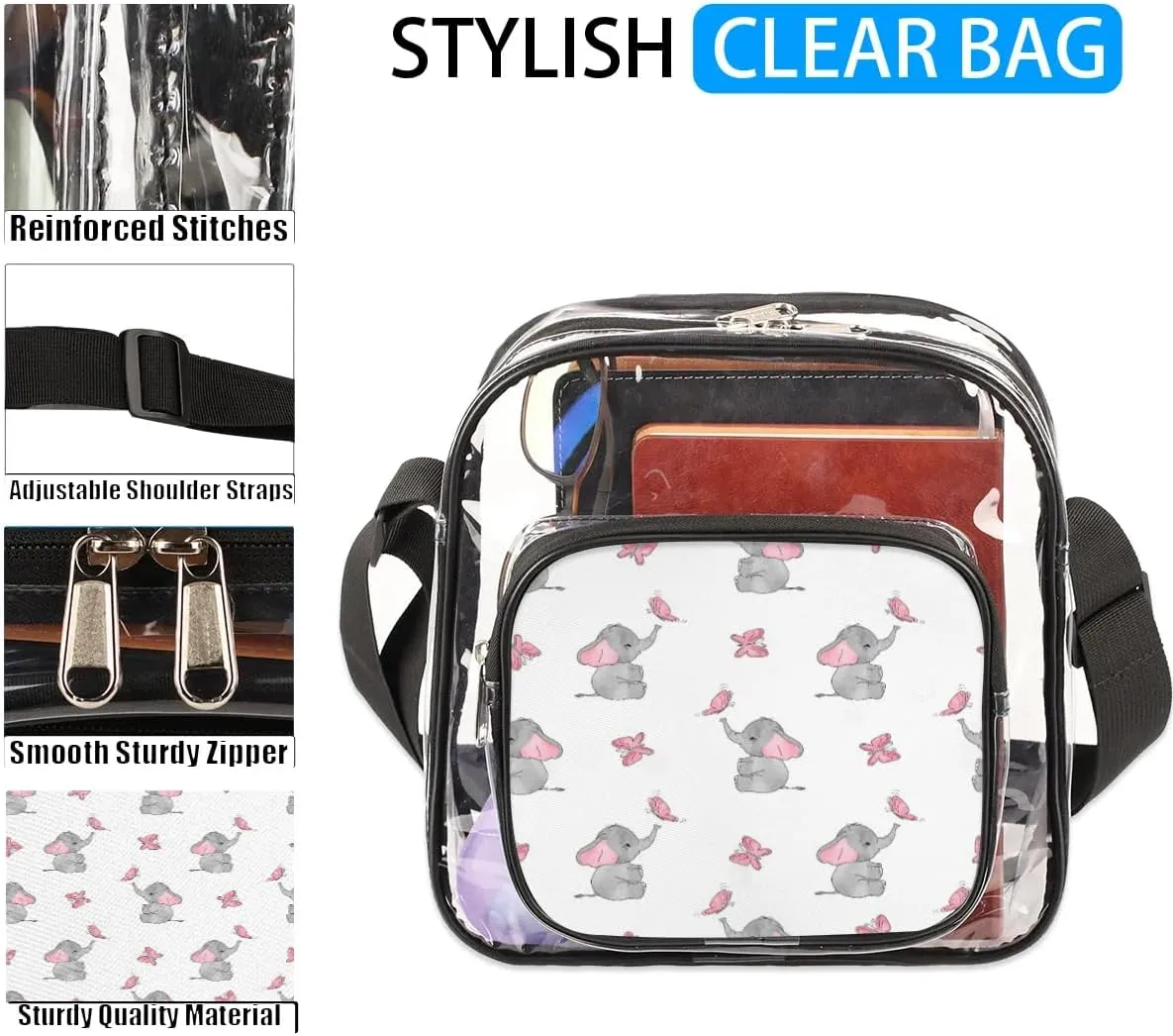 Clear Crossbody Bag Stadium Approved for Women and Men Transparent Messenger Shoulder Bag Clear Purse Bag