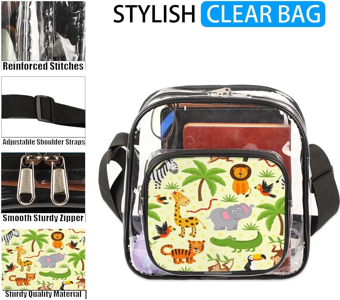 Clear Crossbody Bag Stadium Approved for Women and Men Transparent Messenger Shoulder Bag Clear Purse Bag