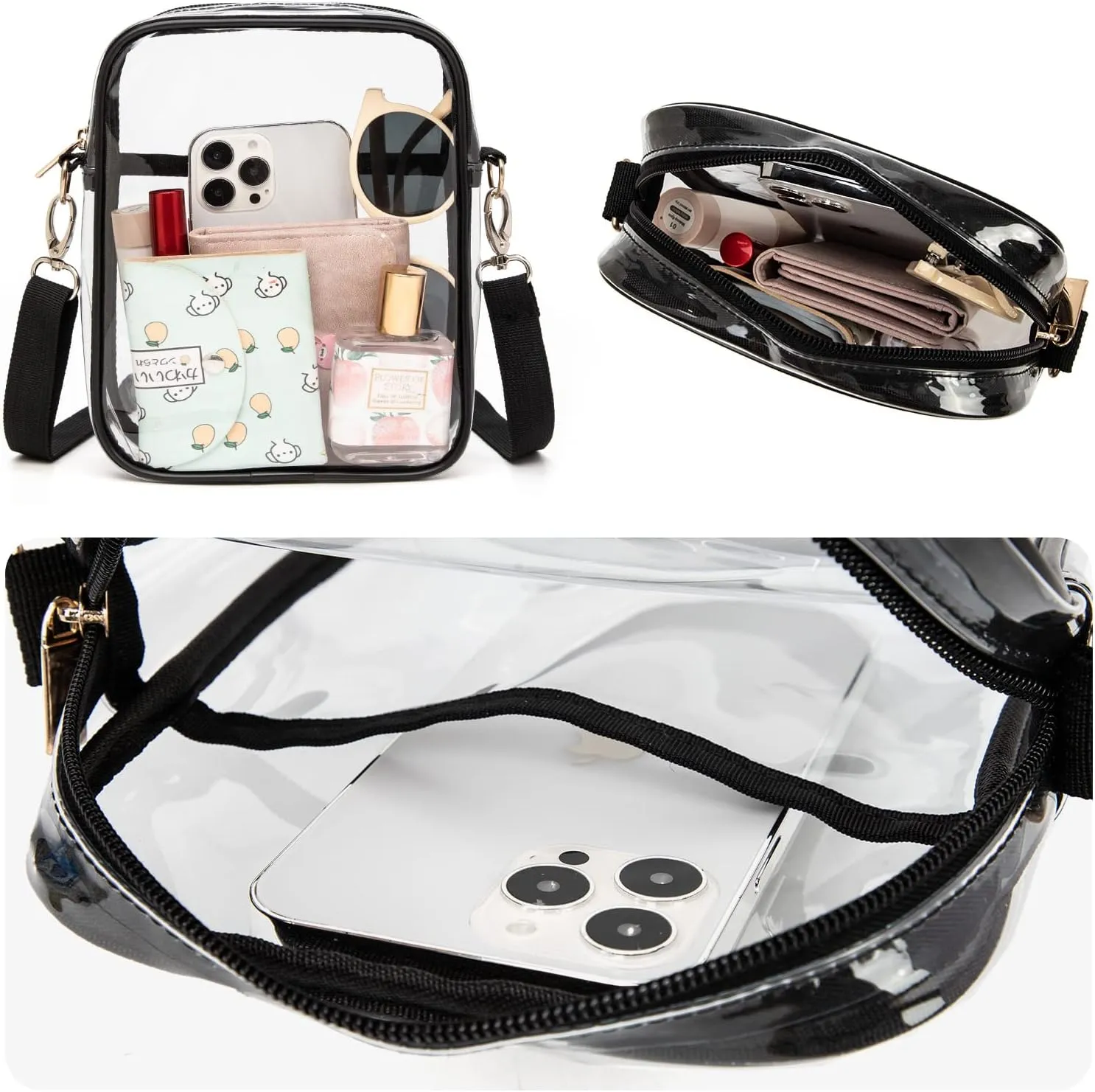 Clear Crossbody Bag, Stadium-Approved PVC Clear Purse, Transparent Messenger Bag for Men and Women