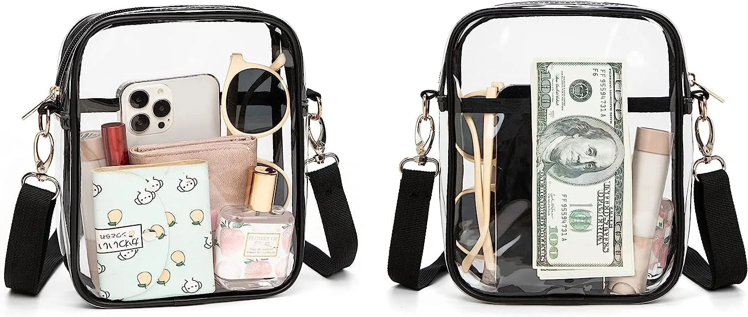 Clear Crossbody Bag, Stadium-Approved PVC Clear Purse, Transparent Messenger Bag for Men and Women