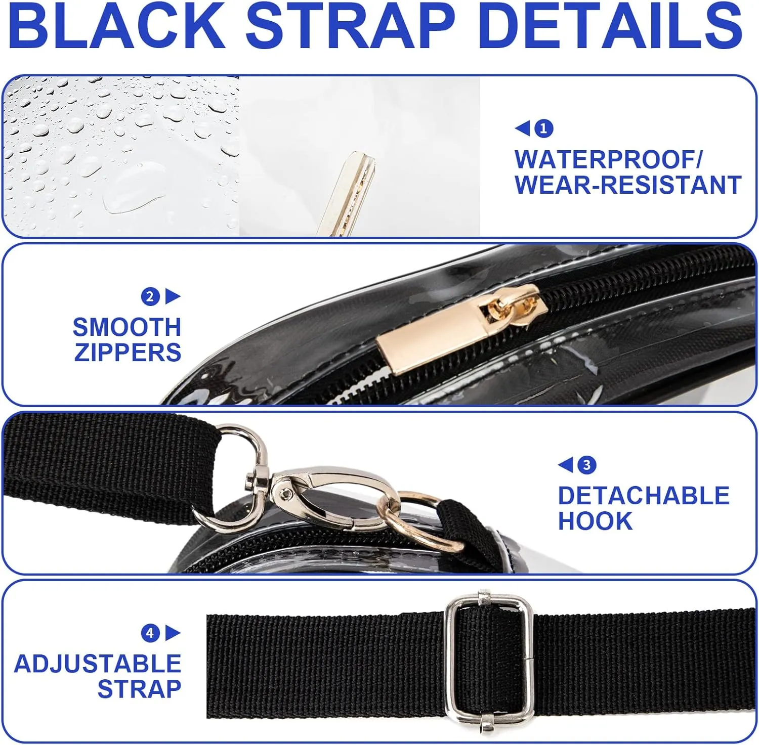 Clear Crossbody Bag, Stadium-Approved PVC Clear Purse, Transparent Messenger Bag for Men and Women