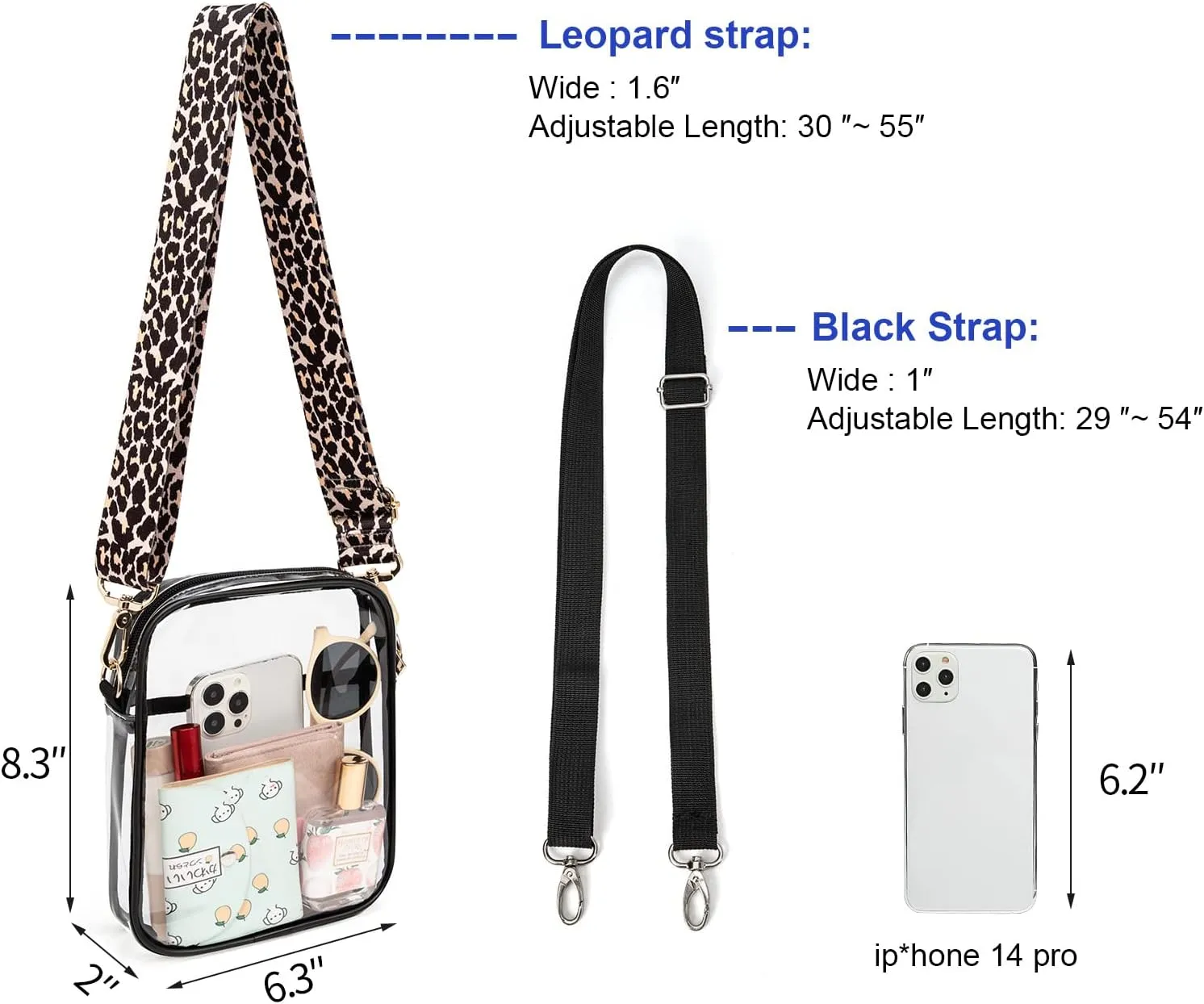 Clear Crossbody Bag, Stadium-Approved PVC Clear Purse, Transparent Messenger Bag for Men and Women