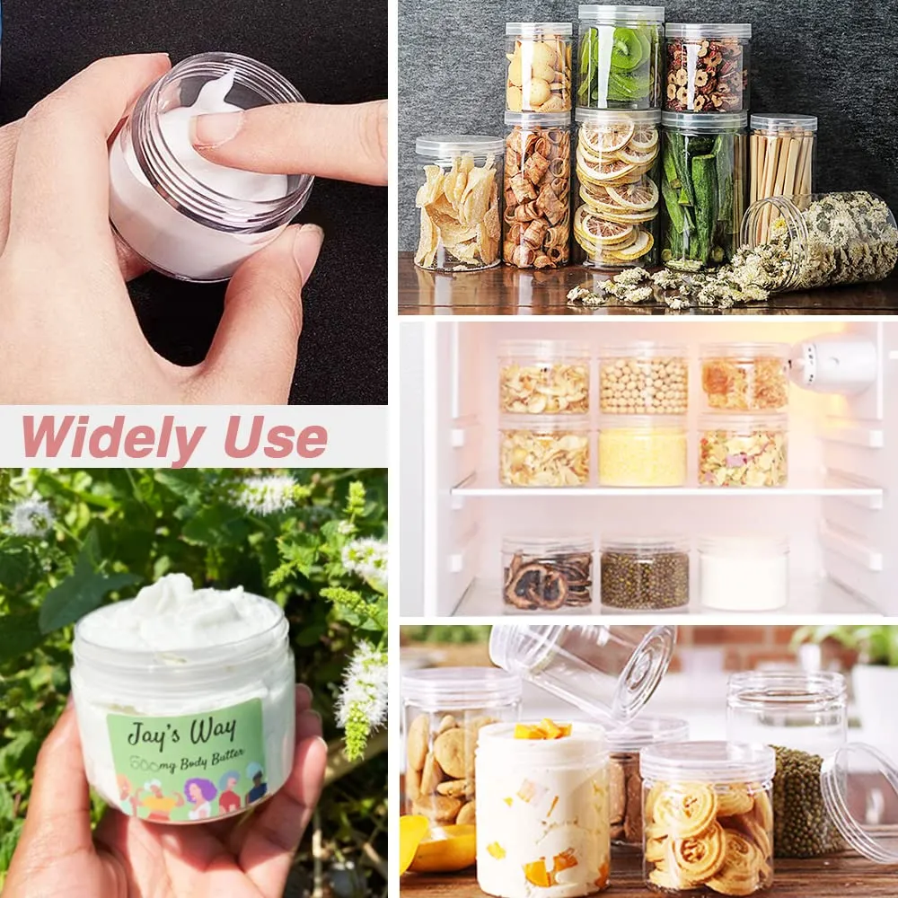 Clear Plastic Containers with Lids - 4 oz Small Jars   20g/20ml Containers (Set of 24) - Cosmetic Sample Jar for Lip Scrub, Body Butters, Cream, Slime, Craft Storage
