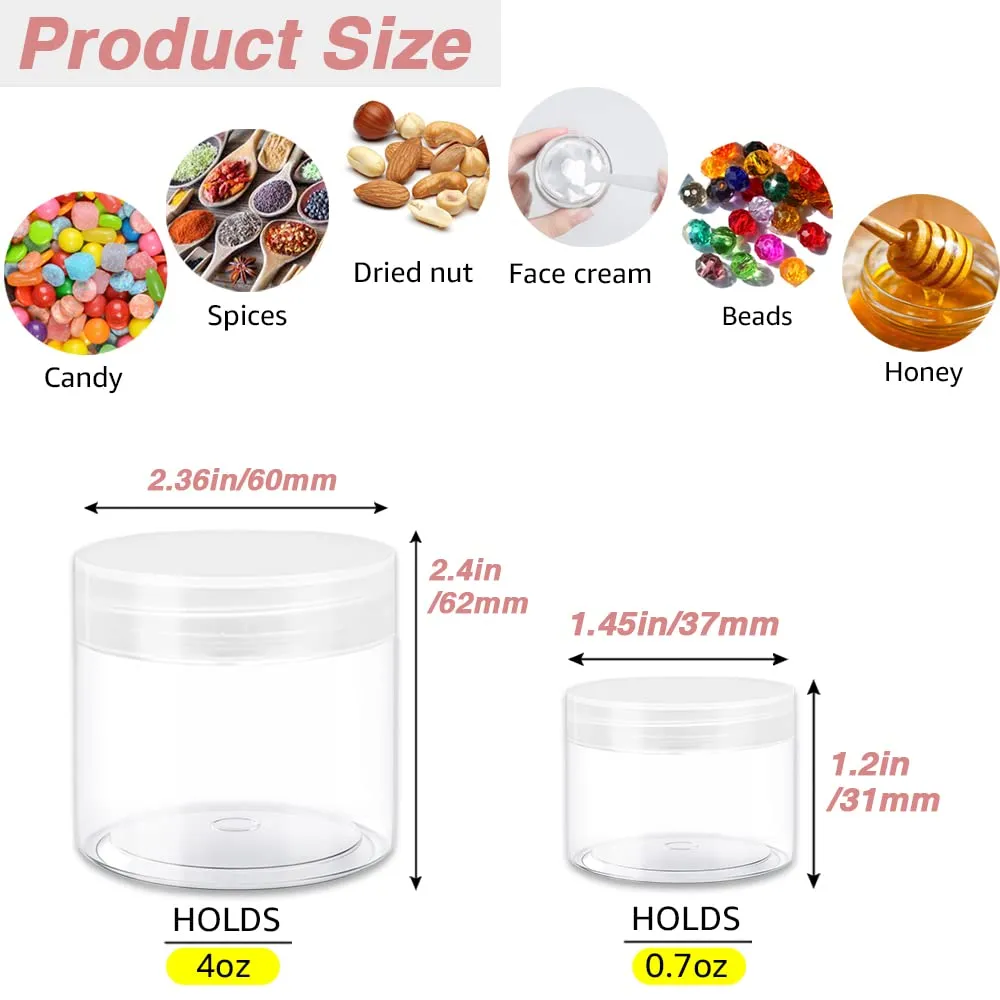 Clear Plastic Containers with Lids - 4 oz Small Jars   20g/20ml Containers (Set of 24) - Cosmetic Sample Jar for Lip Scrub, Body Butters, Cream, Slime, Craft Storage