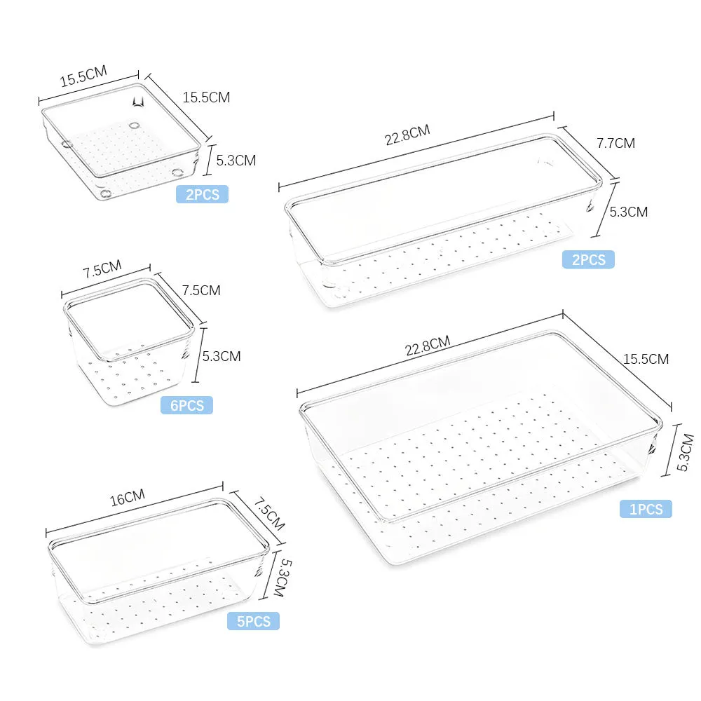 Clear Plastic Drawer Organiser Set (Set of 16)