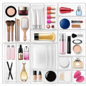 Clear Plastic Drawer Organiser Set (Set of 16)