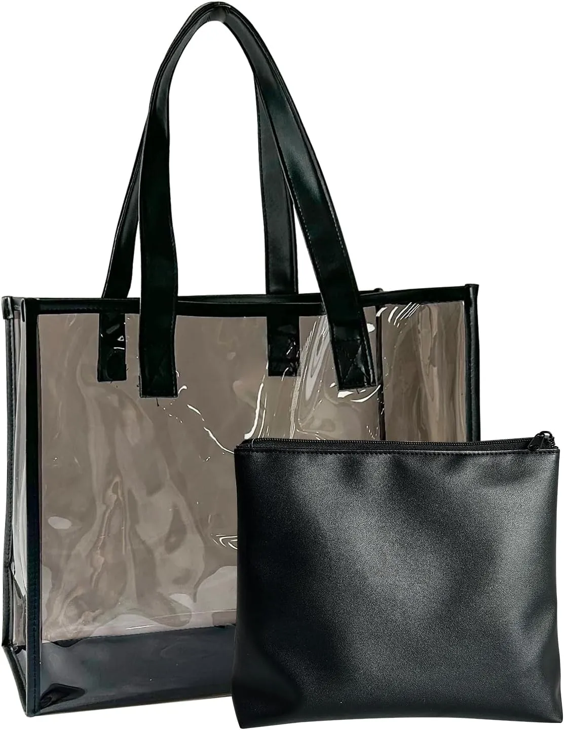 clear pvc tote bag with fabric bottom with Leather Pouch Clear Beach Tote Bag for Swimming Pool Gym Summer Vacation Essentials