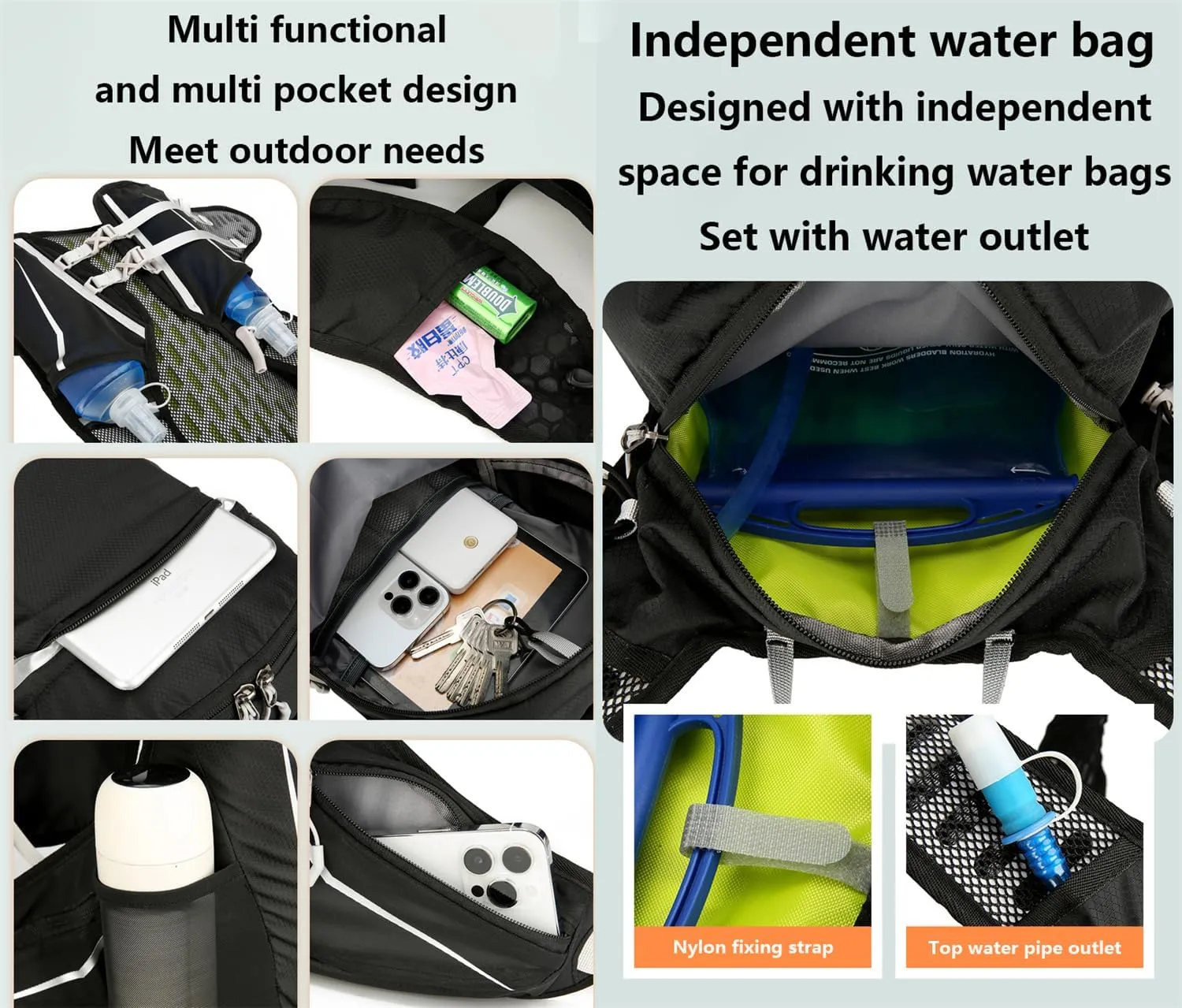 Climbing Backpack with Helmet Storage Waterproof, Water Hydration Backpack Outdoor Sport Bag Cycling Camping Climbing (Black,16L)