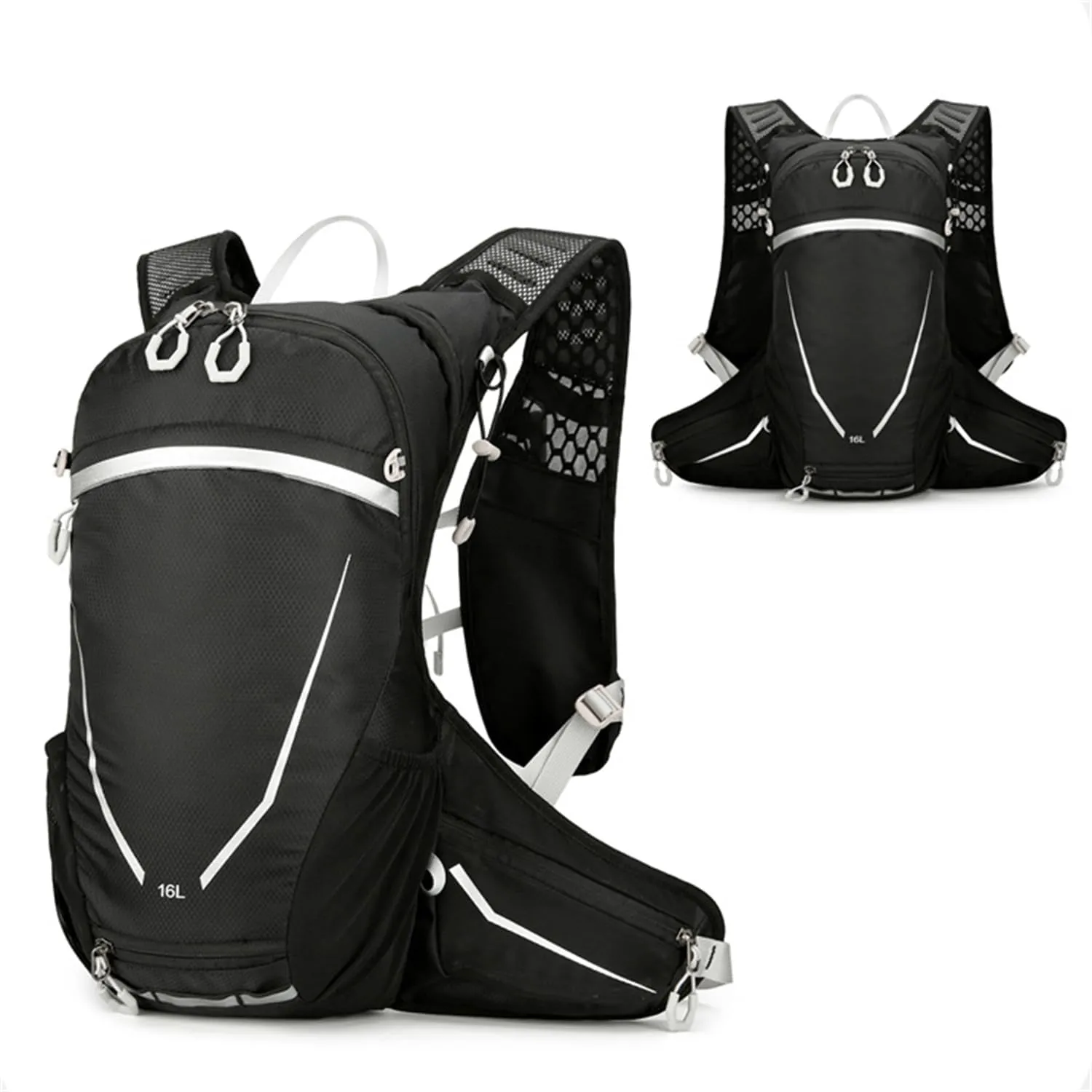 Climbing Backpack with Helmet Storage Waterproof, Water Hydration Backpack Outdoor Sport Bag Cycling Camping Climbing (Black,16L)