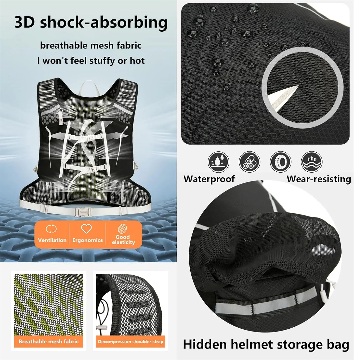 Climbing Backpack with Helmet Storage Waterproof, Water Hydration Backpack Outdoor Sport Bag Cycling Camping Climbing (Black,16L)