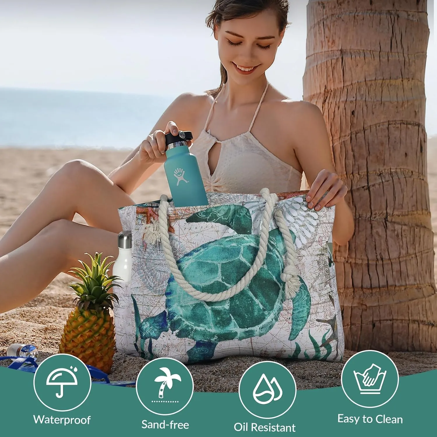 Clothirily Beach Bag for Women - Large Beach Tote Bag, Waterproof Sandproof Beach Bag with Zipper, Large Swim Pool Beach Tote