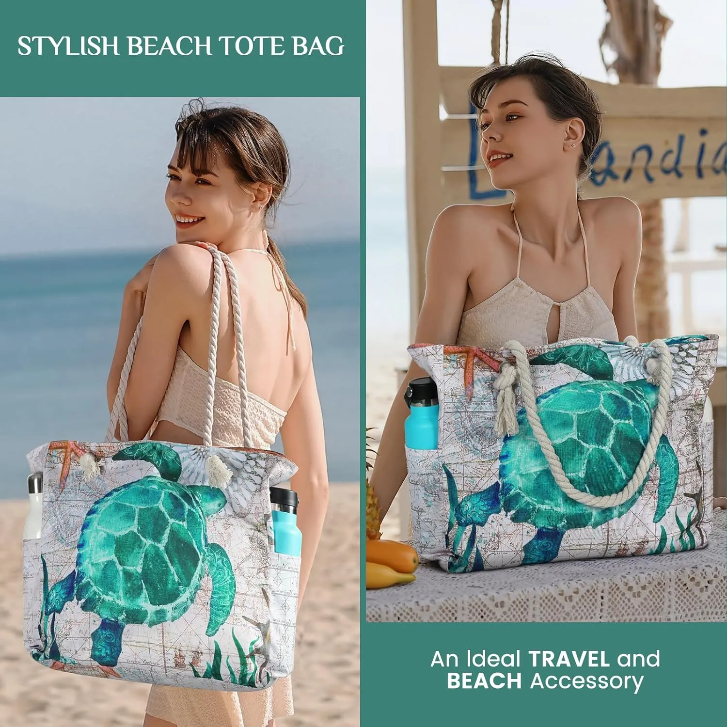 Clothirily Beach Bag for Women - Large Beach Tote Bag, Waterproof Sandproof Beach Bag with Zipper, Large Swim Pool Beach Tote