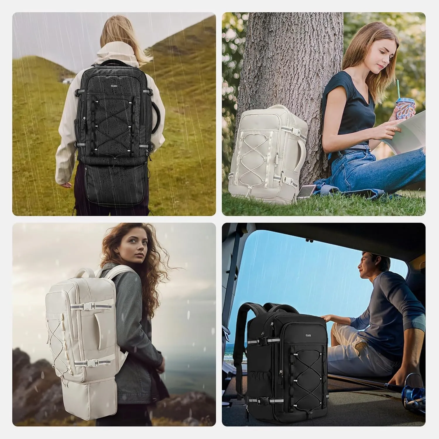 CLUCI Travel Backpack 30L, Waterproof Laptop Backpack Fits 17.3 Inch Laptop, Carry On Backpack with shoe compartment, Durable Expandable Go Bag, Large Hiking Backpack for Men Women（Black）