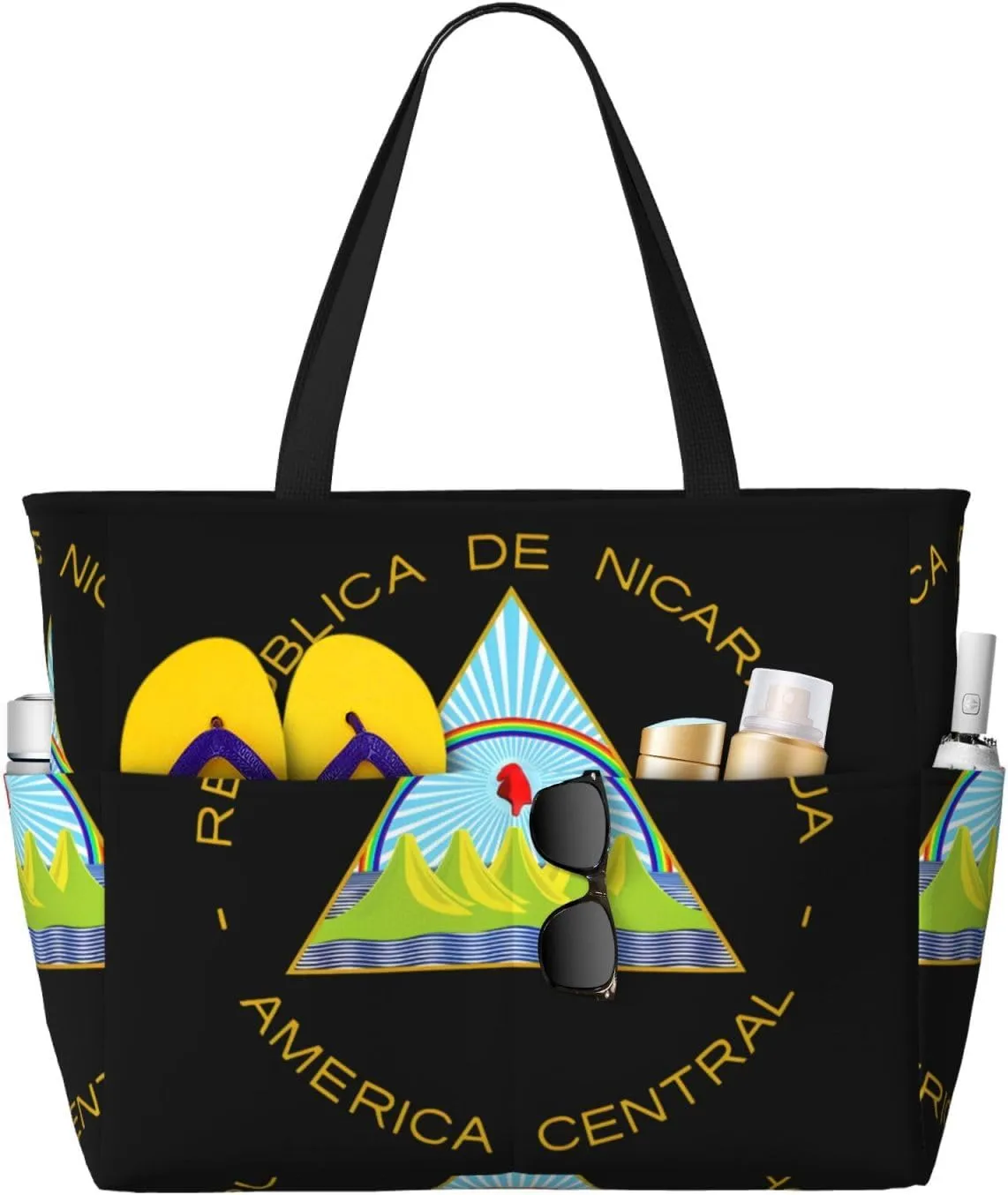 Coat Of Arms Of Nicaragua Tote Bag With 8 Storage Pockets Top Zip Shoulder Bag Handbag For Travel Work Women