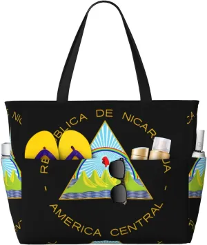 Coat Of Arms Of Nicaragua Tote Bag With 8 Storage Pockets Top Zip Shoulder Bag Handbag For Travel Work Women