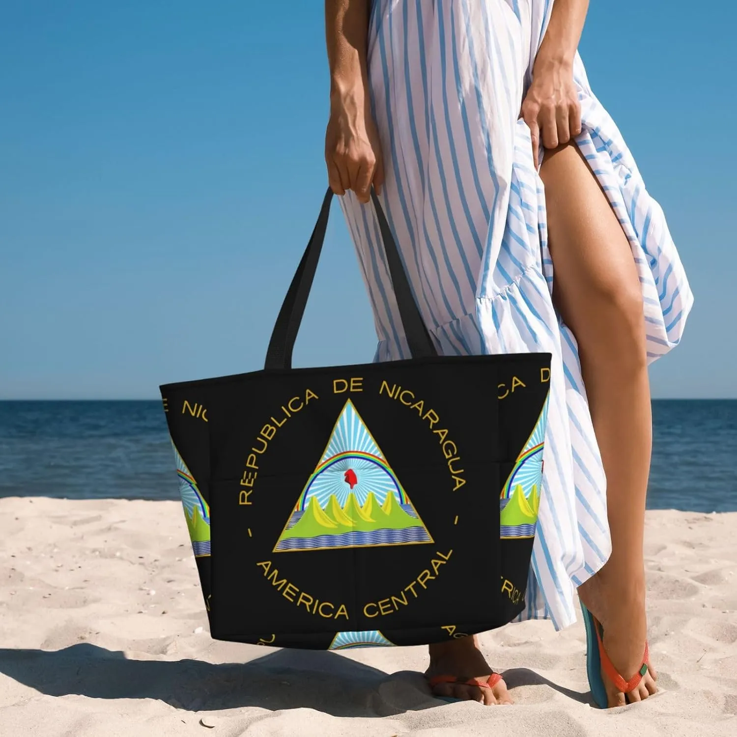 Coat Of Arms Of Nicaragua Tote Bag With 8 Storage Pockets Top Zip Shoulder Bag Handbag For Travel Work Women
