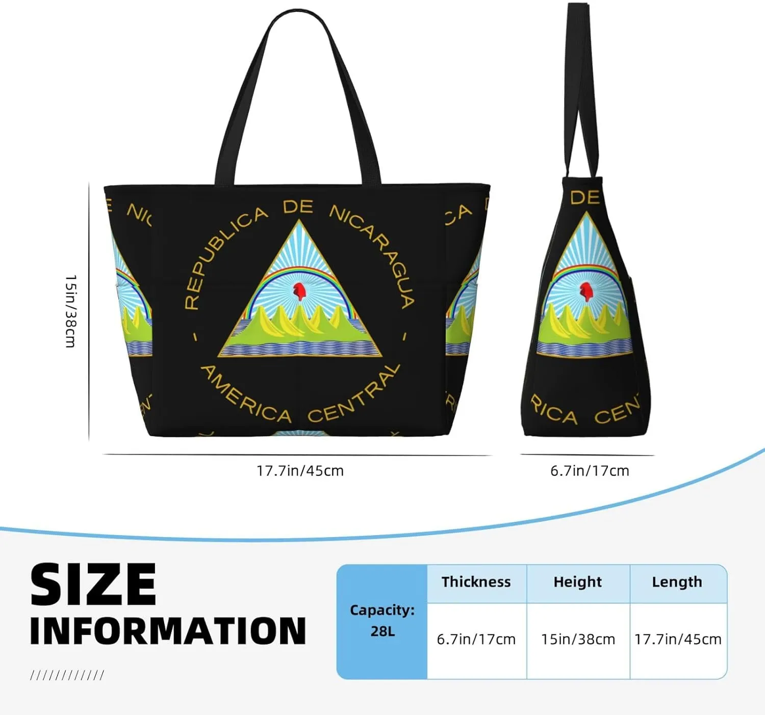 Coat Of Arms Of Nicaragua Tote Bag With 8 Storage Pockets Top Zip Shoulder Bag Handbag For Travel Work Women