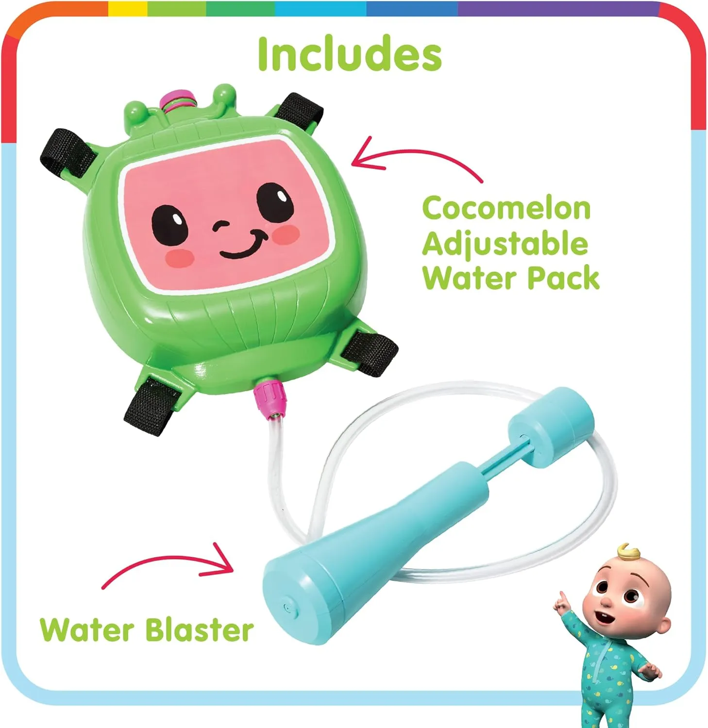 Cocomelon Water Backpack Water Toy, Outdoor Water Blaster for Kids
