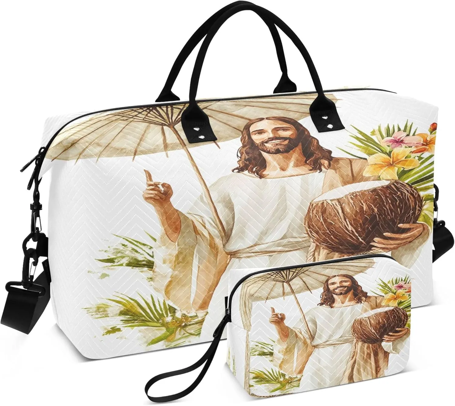 Coconut Tropical Travel Duffel Bags Carry on Weekender Overnight Bag Large for Airplane with Toiletry Bag for Men Women