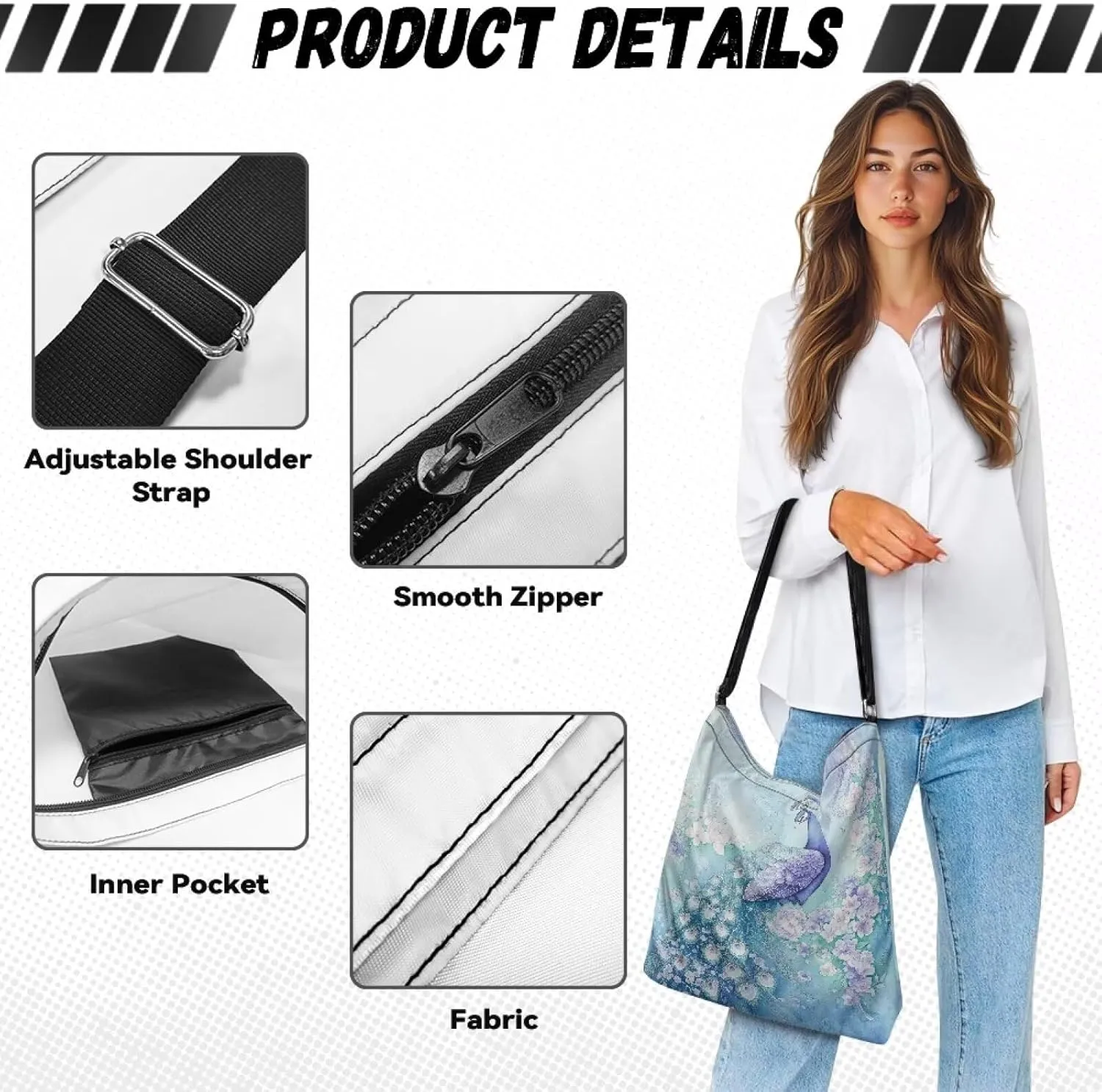 COEQINE Crossbody Bags for Women Trendy Black Medium Size Travel Anti Theft Shopping Tote Bag with Zipper for Work
