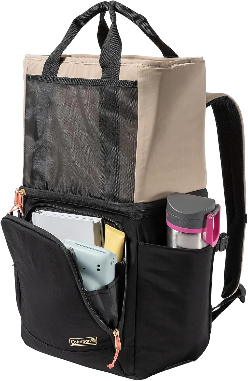 Coleman Now Backpack/Tote Bag Cooler, 20/24 Can Cooler with Leak-Proof Liner & Large Pocket Compartments, Made from 100% Recycled Fabric, Great for Moms, Weekends, Travel, Picnic, Beach, & More