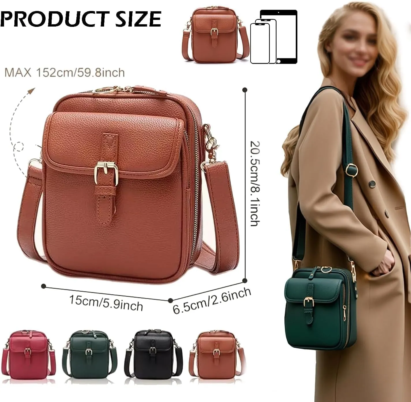 Collaboraten1 Crossbody Leather Bag, 𝖴𝗋𝗏𝖺𝗌𝗁𝗂 Crossbody Leather Bag, Retro Double-Layer Large Capacity