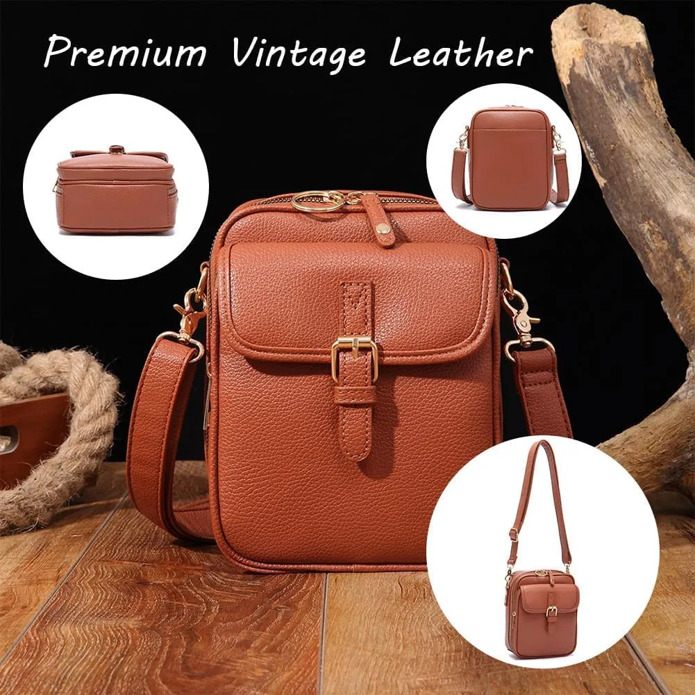 Collaboraten1 Crossbody Leather Bag, 𝖴𝗋𝗏𝖺𝗌𝗁𝗂 Crossbody Leather Bag, Retro Double-Layer Large Capacity