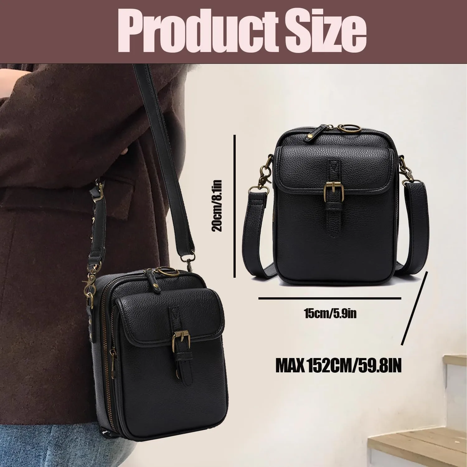 Collaboraten1 Crossbody Leather Bag, Urvashi - Luma Urvashi Retro Double-Layer Large Capacity Mini Crossbody Bags